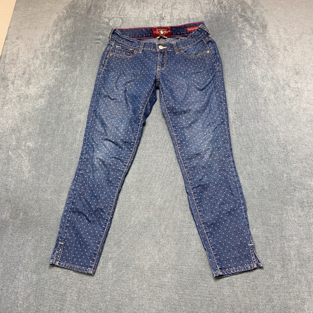 Lucky Brand Charlie Skimmer Jeans Womens 2/26 Blue Denim Polka Dot Skinny Leg